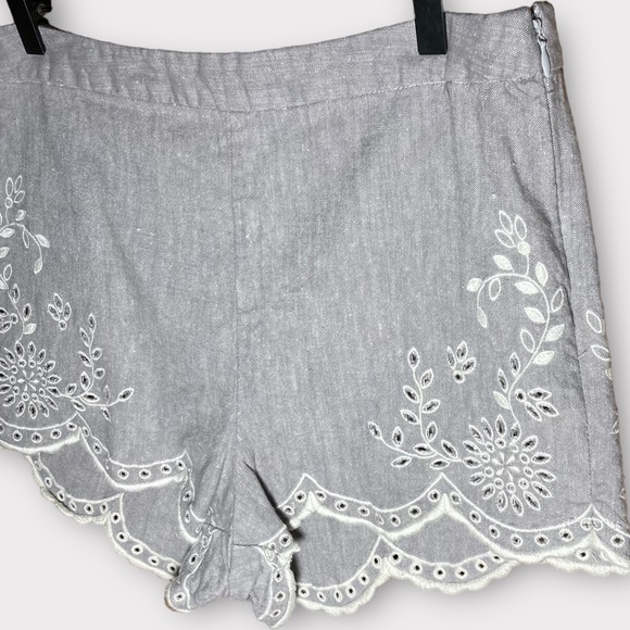 Free People Life's Too Short Scalloped Hem Short Heathered Gray Size 12 Linen - Picture 3 of 15